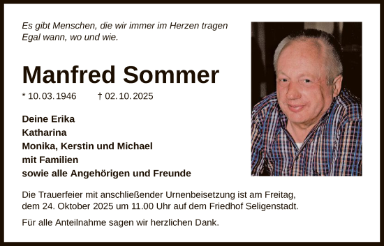 Traueranzeige von Manfred Sommer von OF0L