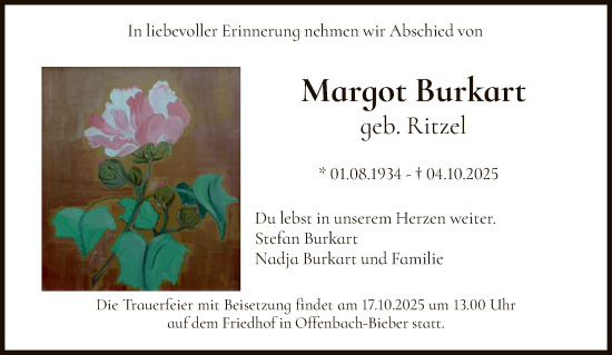 Traueranzeige von Margot Burkart von OFOP