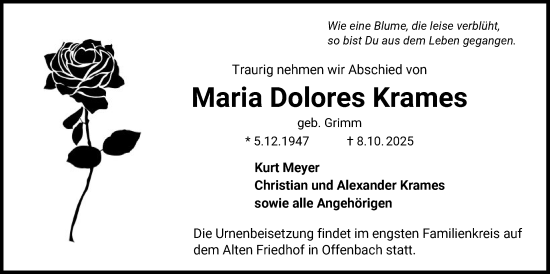Traueranzeige von Maria Dolores Krames von OFOP
