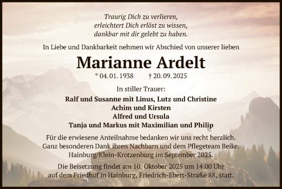 Traueranzeige von Marianne Ardelt von OF0L