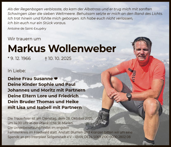 Traueranzeige von Markus Wollenweber von OF0L