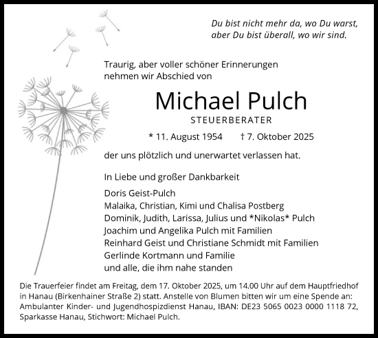 Traueranzeige von Michael Pulch von OFHA
