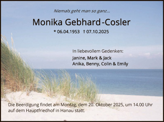 Traueranzeige von Monika Gebhard-Cosler von OFHA