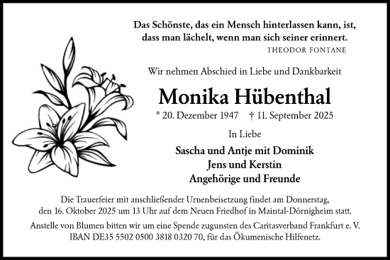 Traueranzeige von Monika Hübenthal von OFHA