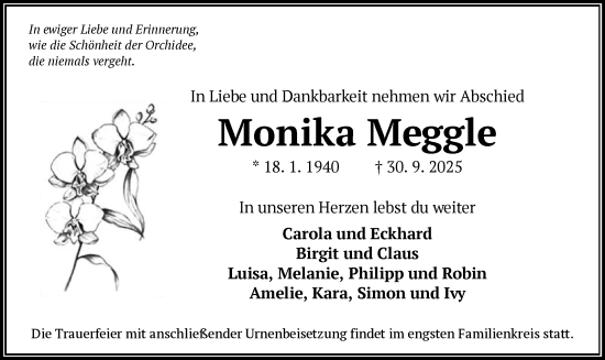 Traueranzeige von Monika Meggle von OFHA