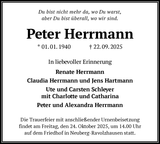 Traueranzeige von Peter Herrmann von OFHA