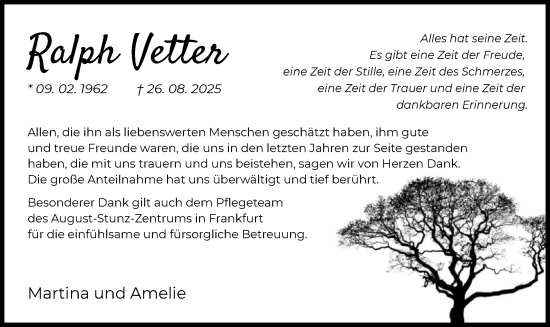 Traueranzeige von Ralph Vetter von OF0W