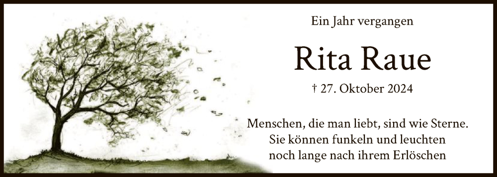  Traueranzeige für Rita Raue vom 27.10.2025 aus OFOP