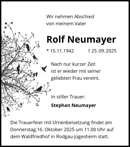 Traueranzeige von Rolf Neumayer von OFOP