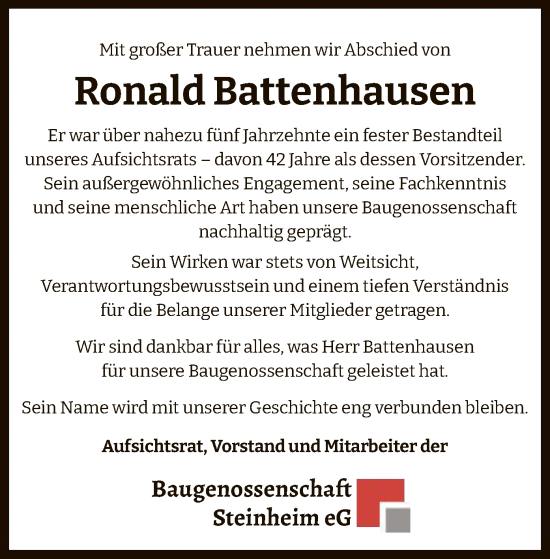 Traueranzeige von Ronald Battenhausen von OFHA