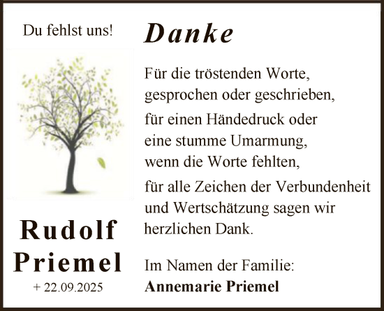 Traueranzeige von Rudolf Priemel von OFOP