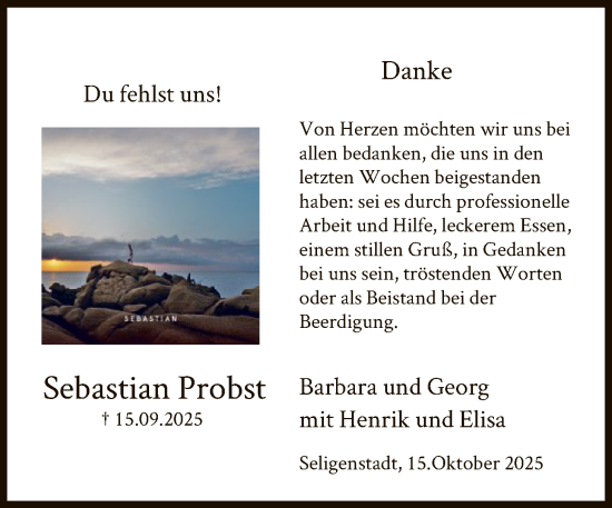 Traueranzeige von Sebastian Probst von OF0L