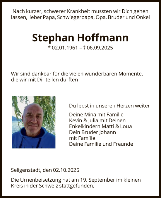 Traueranzeige von Stephan Hoffmann von OFOP