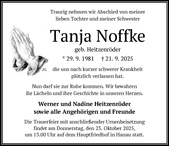 Traueranzeige von Tanja Noffke von OFHA