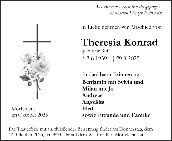 Traueranzeige von Theresia Konrad von OFMF