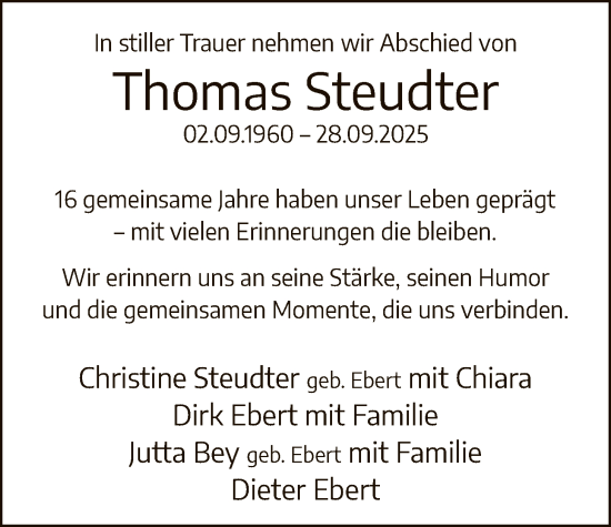 Traueranzeige von Thomas Steudter von FRAW