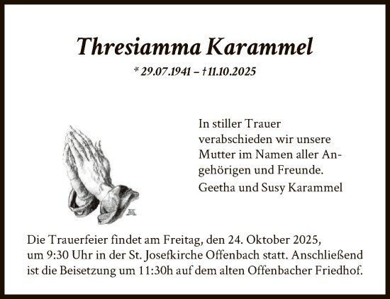 Traueranzeige von Thresiamma Karammel von OFOP