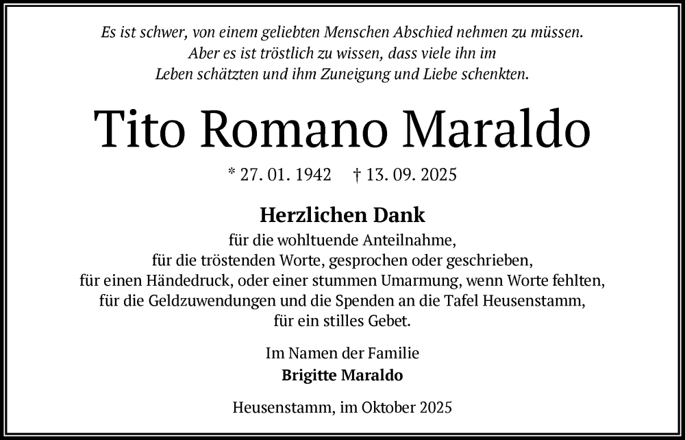  Traueranzeige für Tito Romano Maraldo vom 25.10.2025 aus OFOP