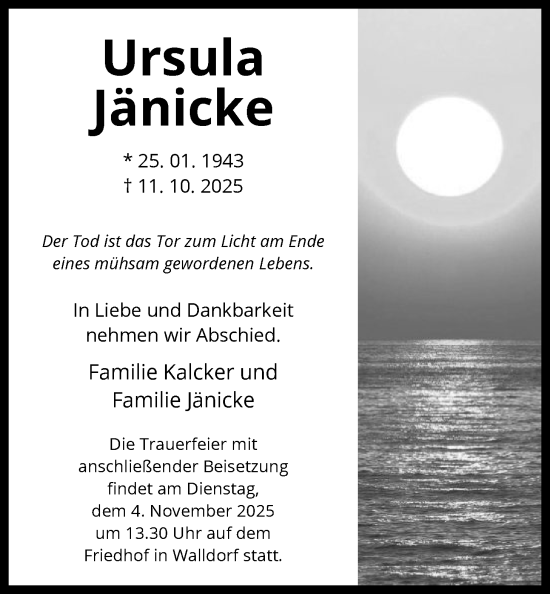 Traueranzeige von Ursula Jänicke von OFMF