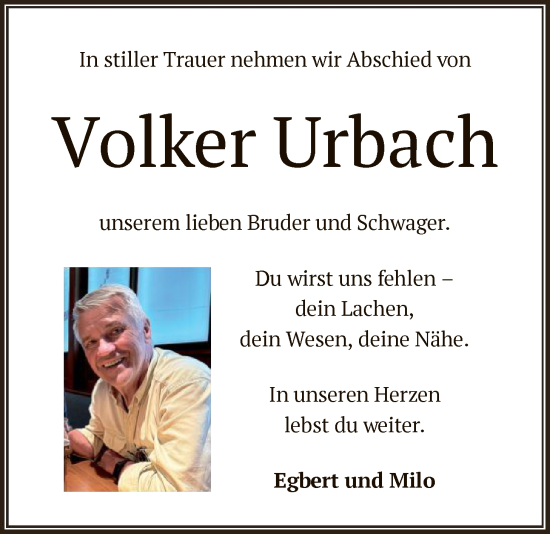 Traueranzeige von Volker Urbach von OFOP