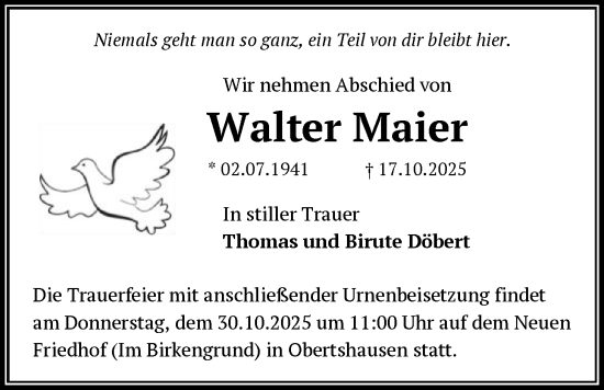 Traueranzeige von Walter Maier von OFOP