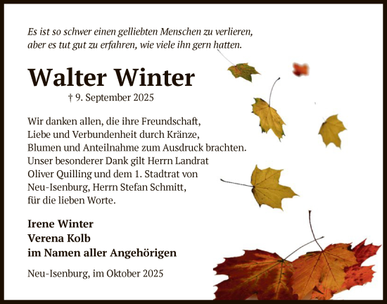 Traueranzeige von Walter Winter von OFOP