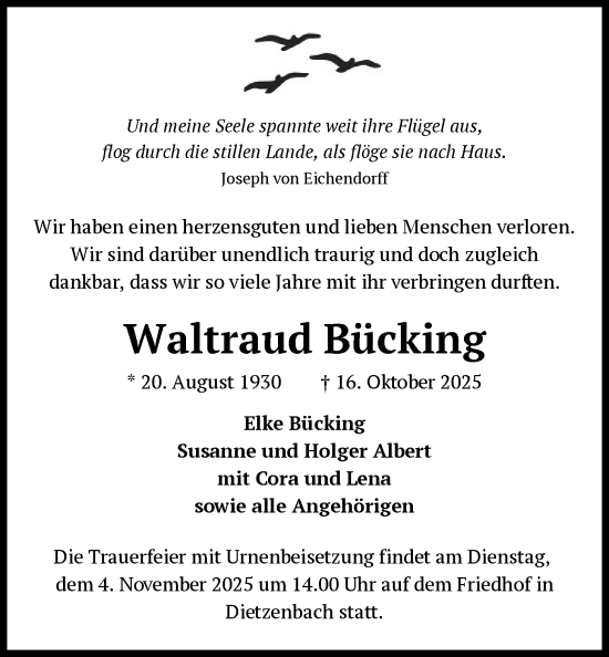Traueranzeige von Waltraud Bücking von OFOP