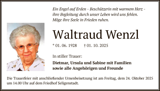 Traueranzeige von Waltraud Wenzl von OF0L