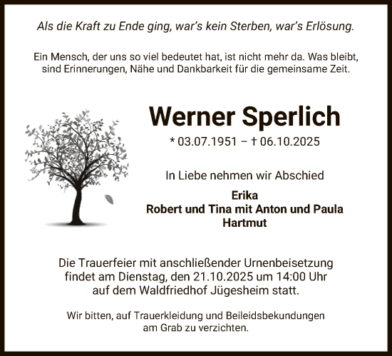 Traueranzeige von Werner Sperlich von OFOP