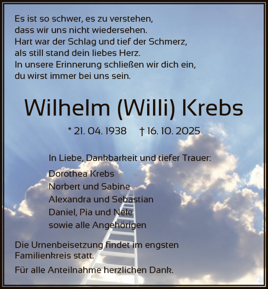 Traueranzeige von Wilhelm Krebs von OFHA