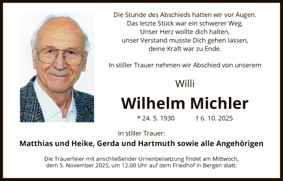 Traueranzeige von Wilhelm Michler von BOWO