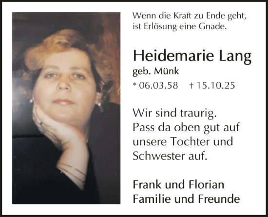 Traueranzeige von Heidemarie Lang von OFOP