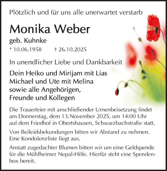 Traueranzeige von Monika Weber von OFOP
