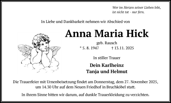 Traueranzeige von Anna Maria Hick von OFHA