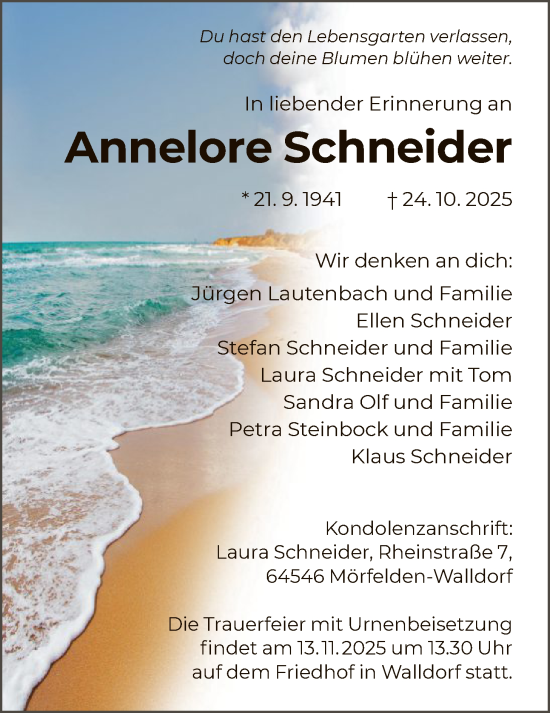 Traueranzeige von Annelore Schneider von OFMF