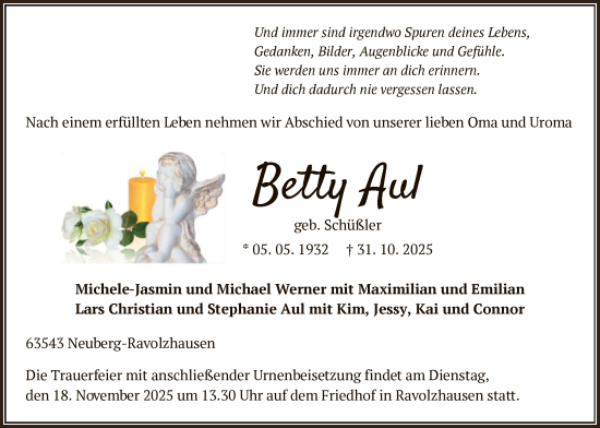 Traueranzeige von Betty Aul von OFHA