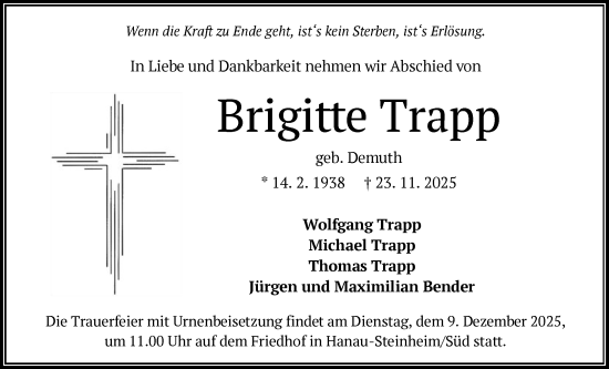 Traueranzeige von Brigitte Trapp von OFHA