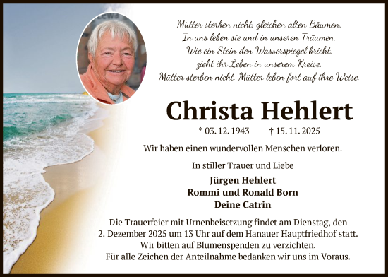Traueranzeige von Christa Hehlert von OFHA