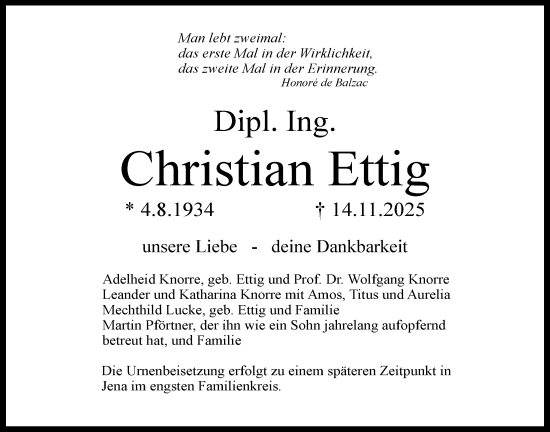 Traueranzeige von Christian Ettig von OFOP
