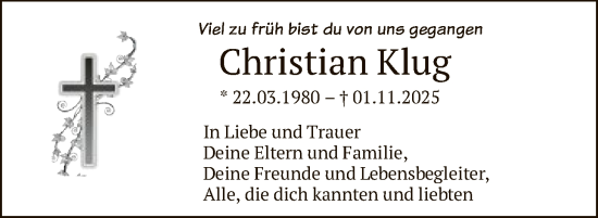 Traueranzeige von Christian Klug von OFHA