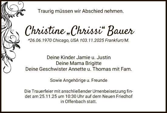 Traueranzeige von Christine Bauer von OFOP