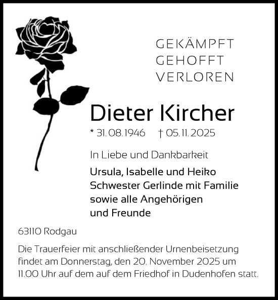 Traueranzeige von Dieter Kircher von OFOP