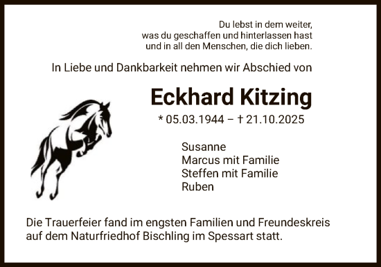 Traueranzeige von Eckhard Kitzing von OFOP