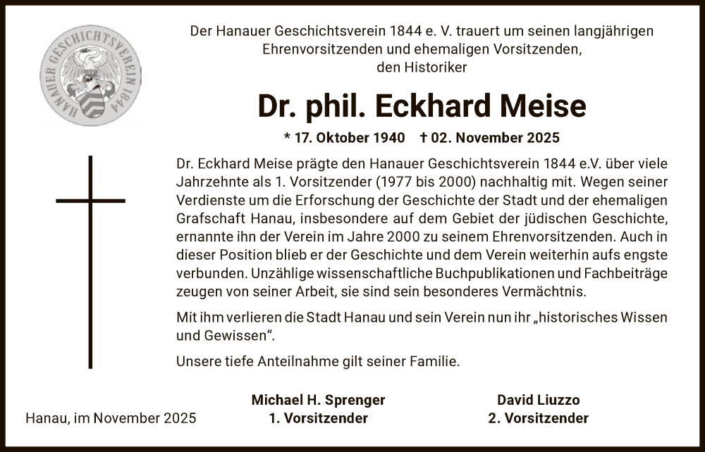  Traueranzeige für Eckhard Meise vom 15.11.2025 aus OFHA