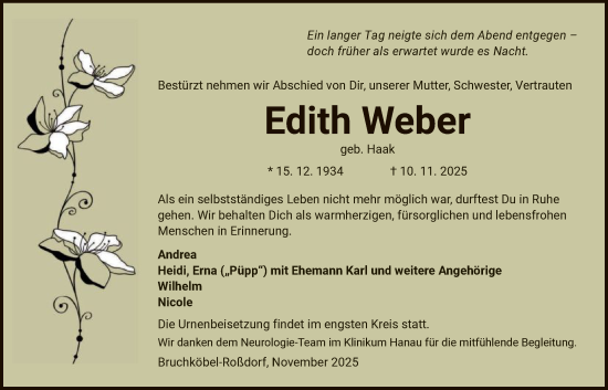 Traueranzeige von Edith Weber von OFHA