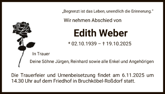 Traueranzeige von Edith Weber von OFHA