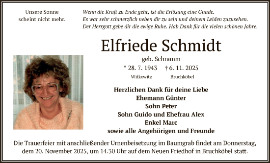 Traueranzeige von Elfriede Schmidt von OFHA