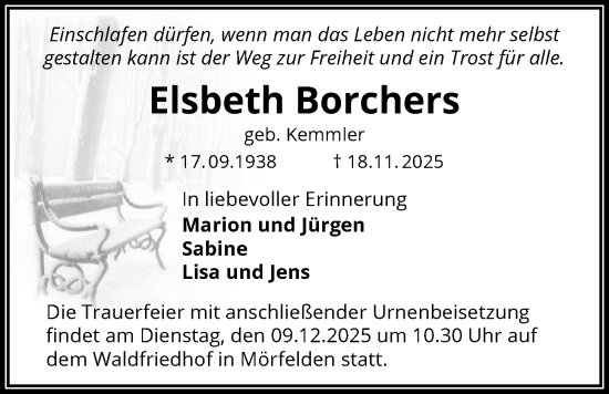 Traueranzeige von Elsbeth Borchers von OFMF