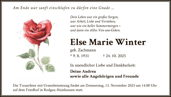 Traueranzeige von Else Marie Winter von OFOP