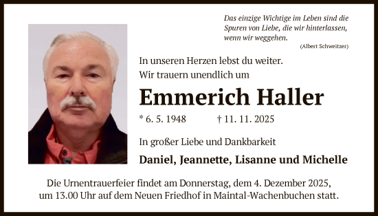 Traueranzeige von Emmerich Haller von OFHA
